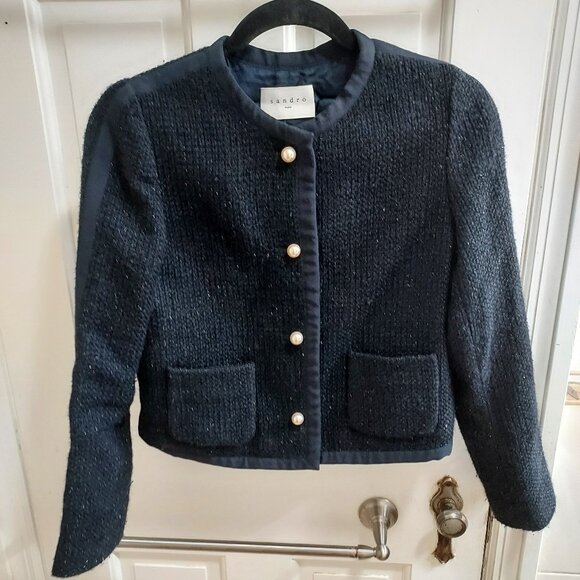 Sandro Black Pearl Button Sparkle Cardigan - Picture 1 of 10